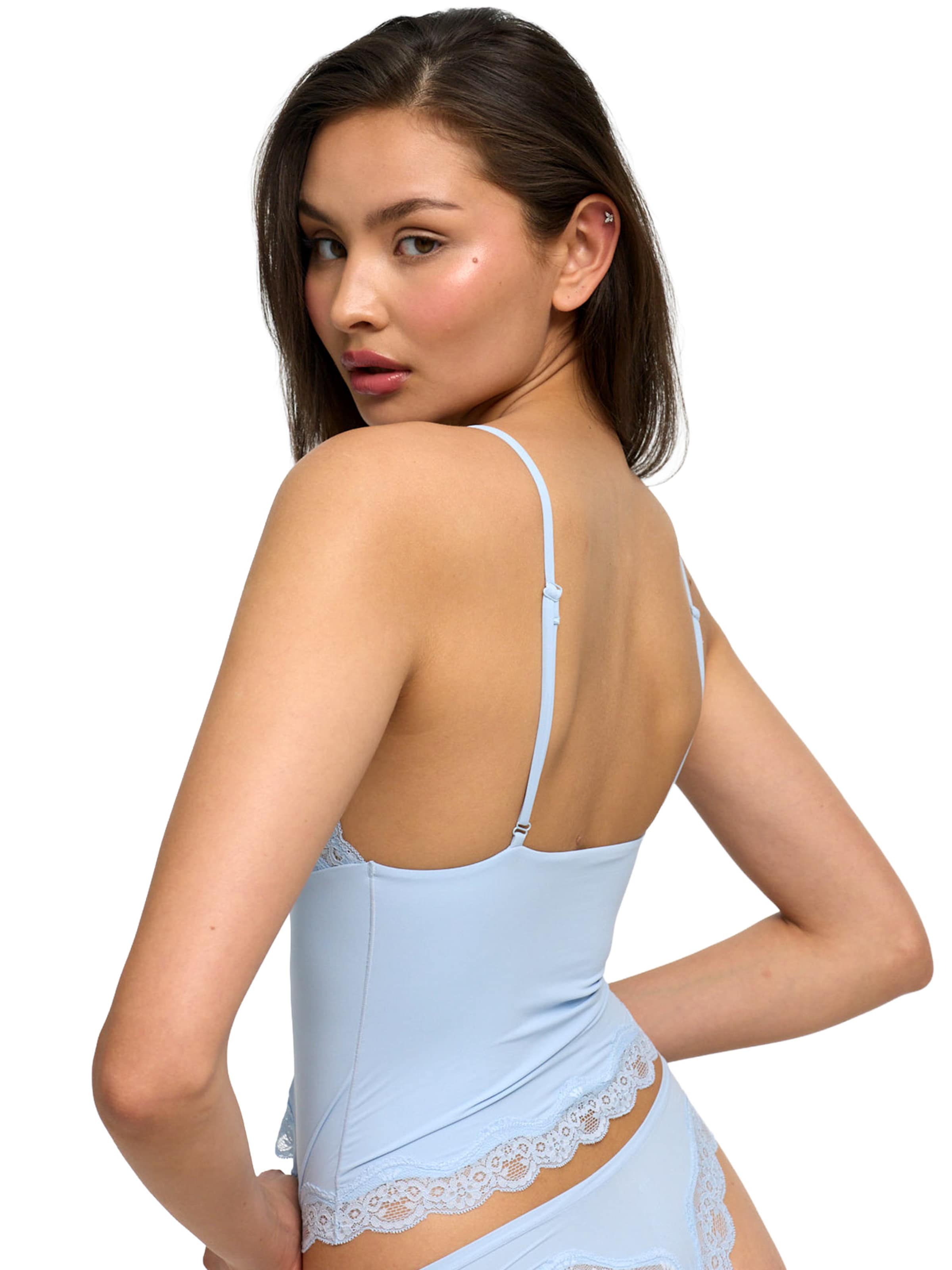 cfab (formerly creamy fabrics) - Top 'Deep Neck Lace Top' en azul