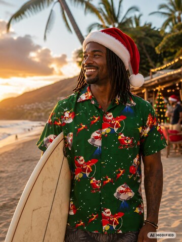 Regular fit Camicia 'Christmas Space Santa' di King Kameha in verde
