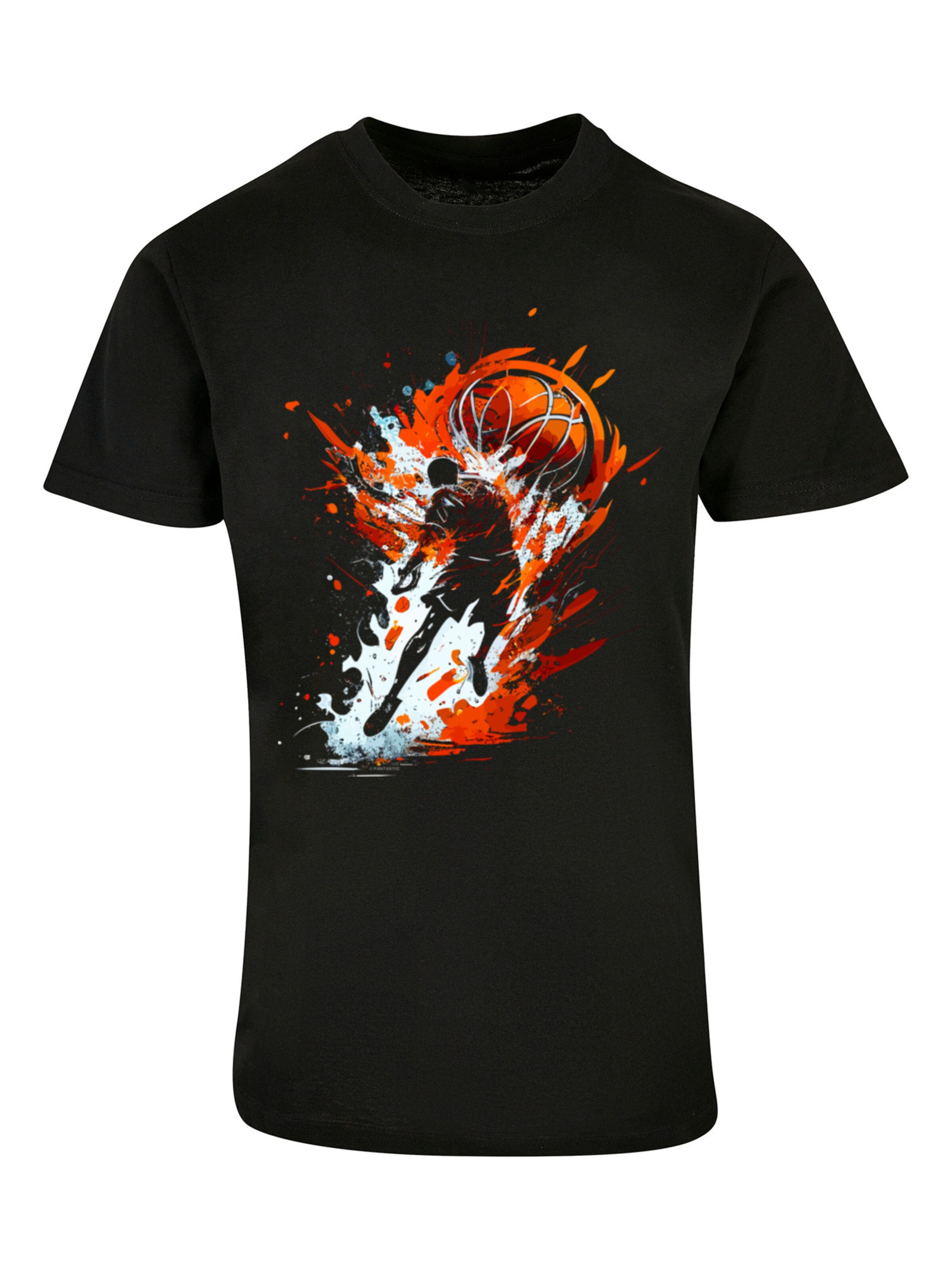 F4NT4STIC Shirt 'Basketball Sports Collection Orange Splash' in Black: front