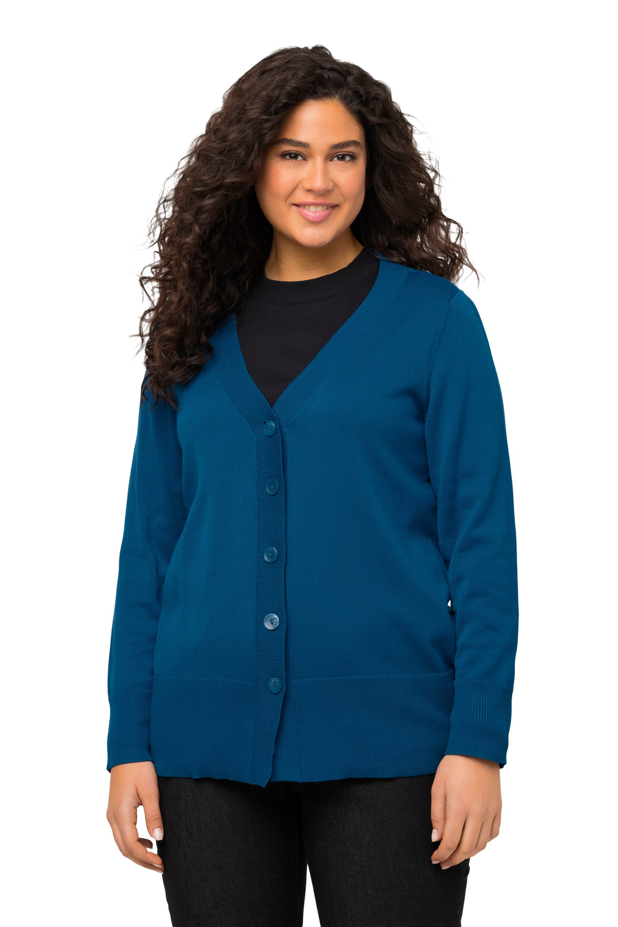 Ulla Popken Gebreid vest in Blauw: voorkant