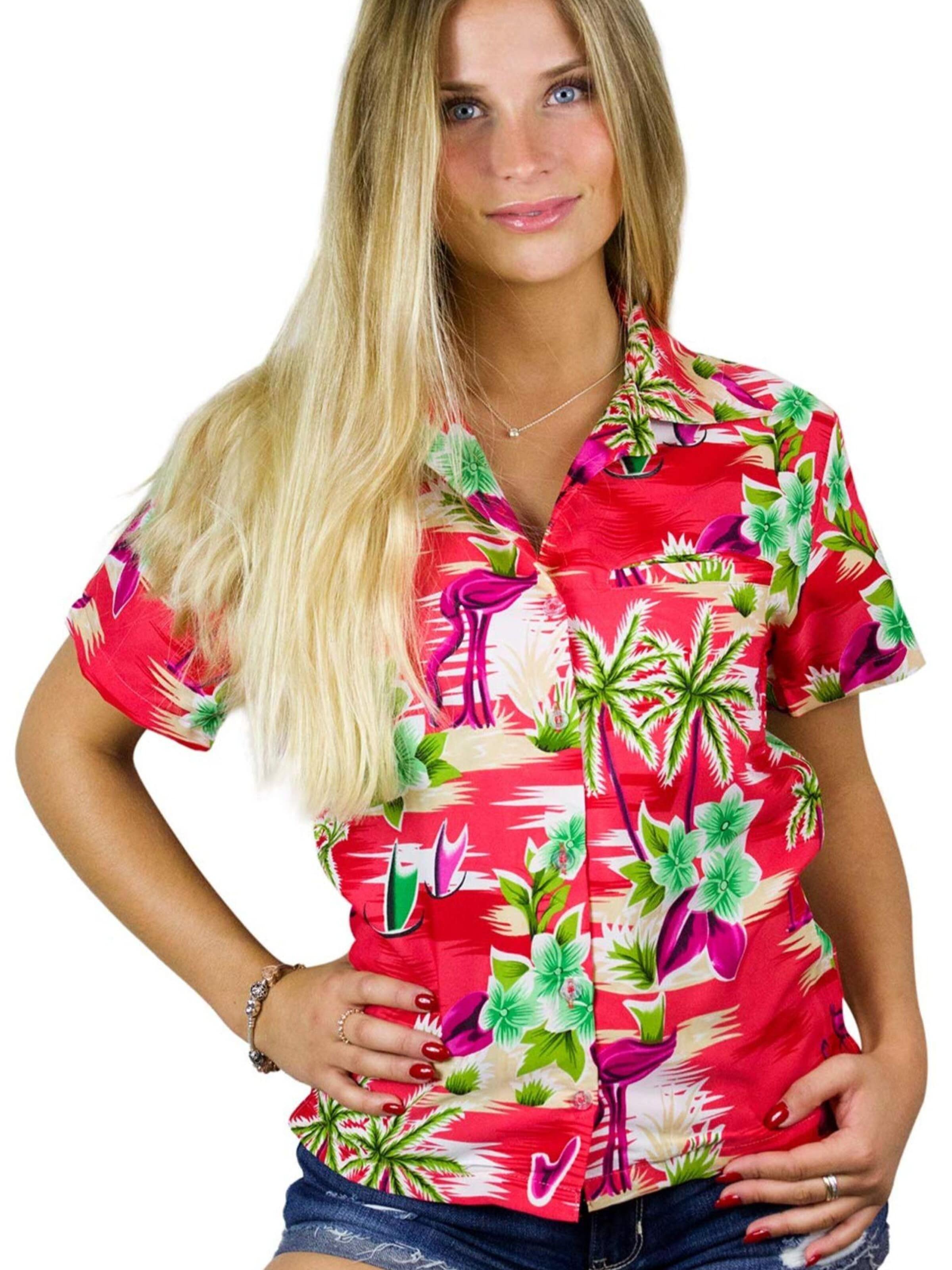 King Kameha Blouse 'Flamingos' in Rood: voorkant