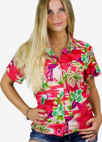 King Kameha Blouse 'Flamingos' in Rood: voorkant