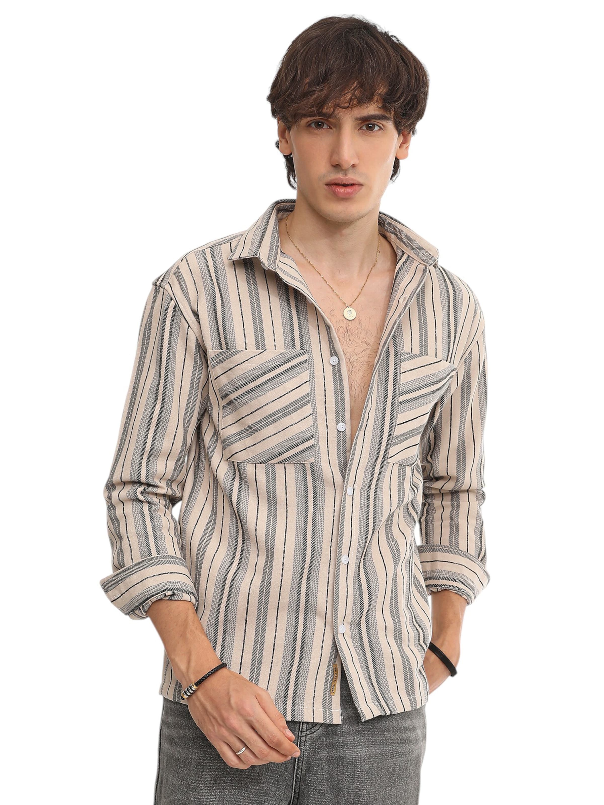 Campus Sutra Comfort Fit Πουκάμισο 'Zibiah' σε μπεζ: μπροστά