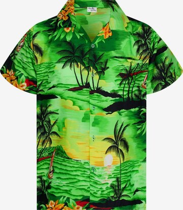 King Kameha Button Up Shirt 'Surf' in Green: front