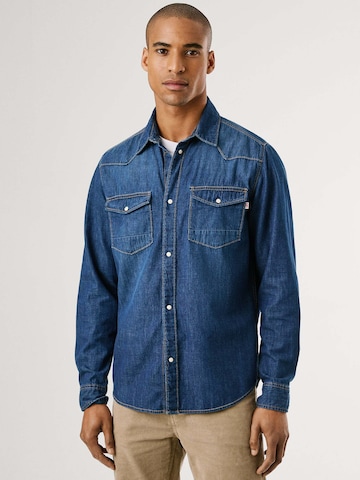 Pepe Jeans Regular fit Button Up Shirt in Blue: front
