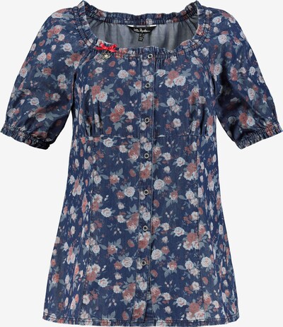 Ulla Popken Blouse folklorique en bleu denim / bleu clair / rouge foncé, Vue avec produit
