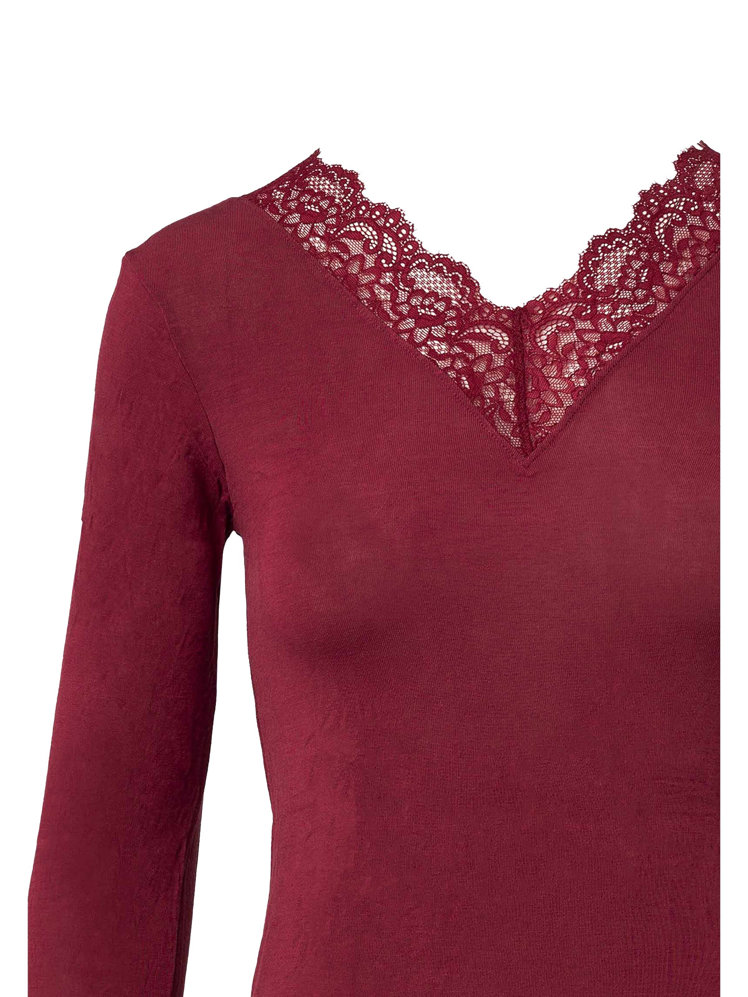 Ciocca - Camiseta térmica 'Maglia Intima con Pizzo in Cashmere Modal Scollo a V' en rojo