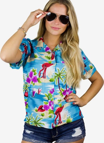Camicia da donna 'Flamingos' di King Kameha in blu: frontale