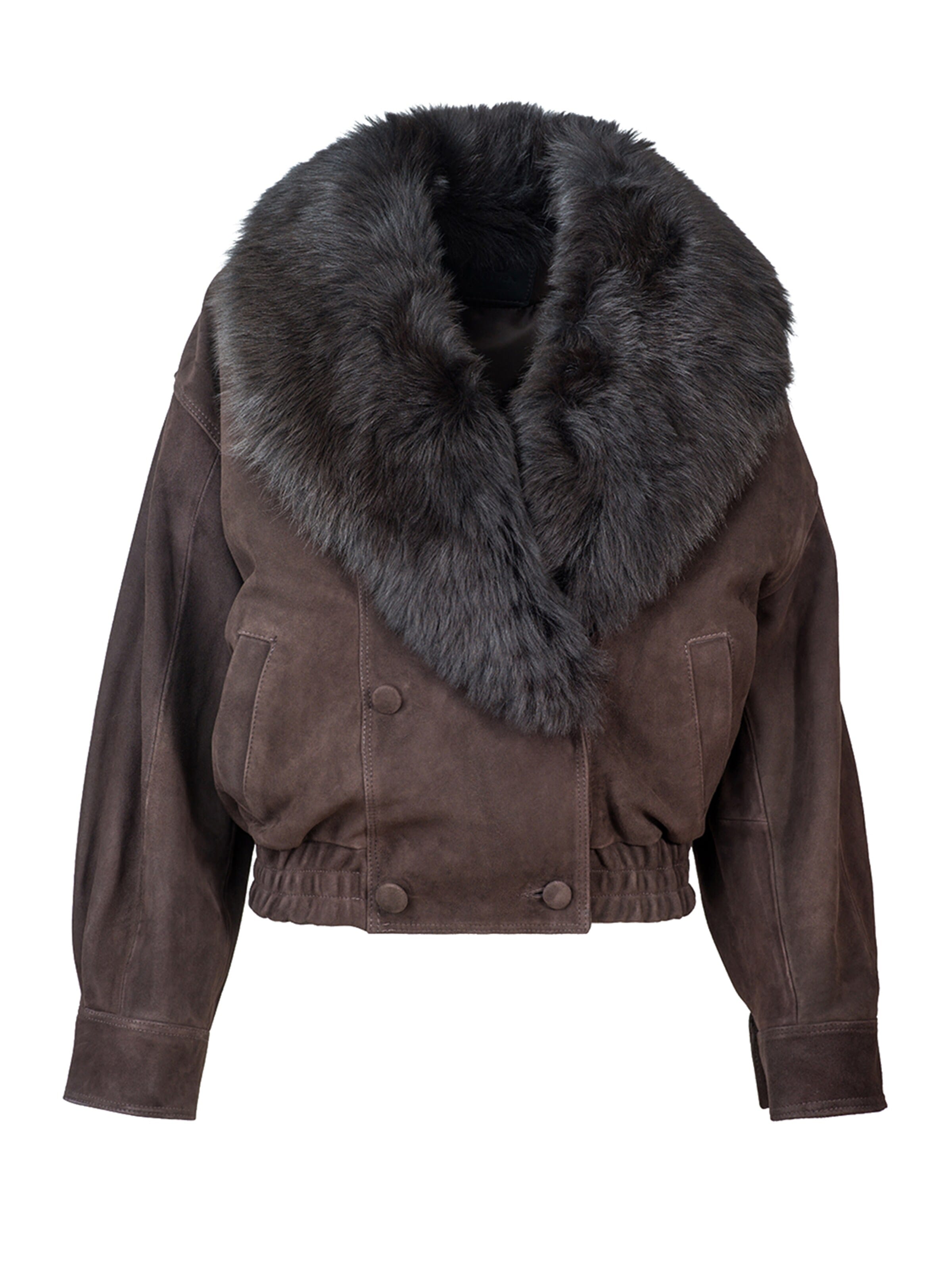 Veste d’hiver 'Suede Leather Bomber Jacket with Detachable Shawl Collar 1069' A&A Vesa en marron : devant