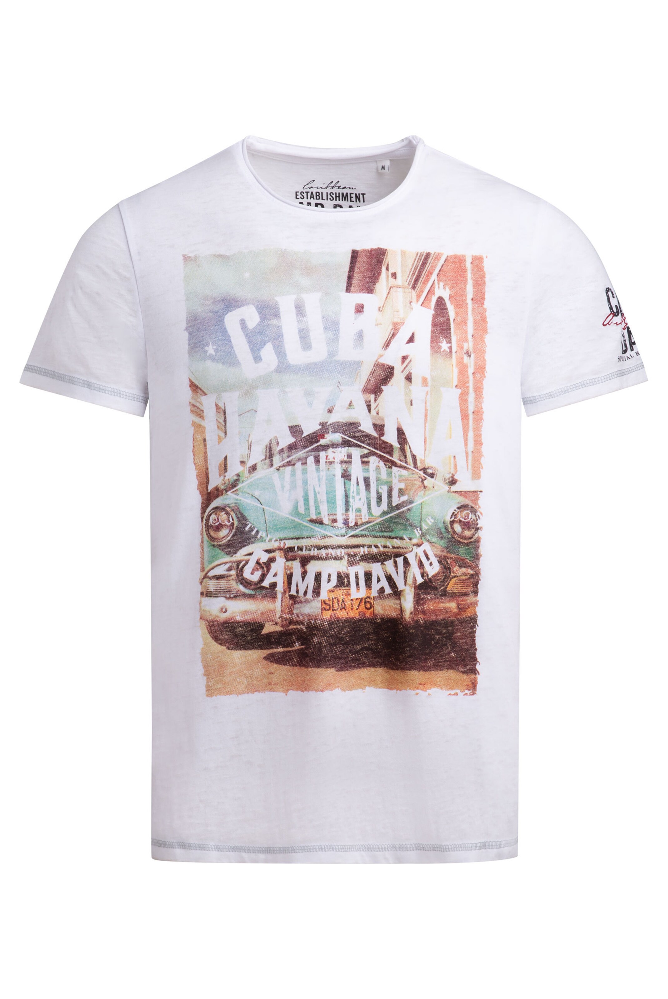 CAMP DAVID T-Shirt mit Ausbrenner-Effekten und Photoprint in Weiß: Vorderseite