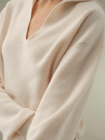 Lilysilk Pullover 'Gerippter Kaschmir Polo Pullover'‌ in Beige