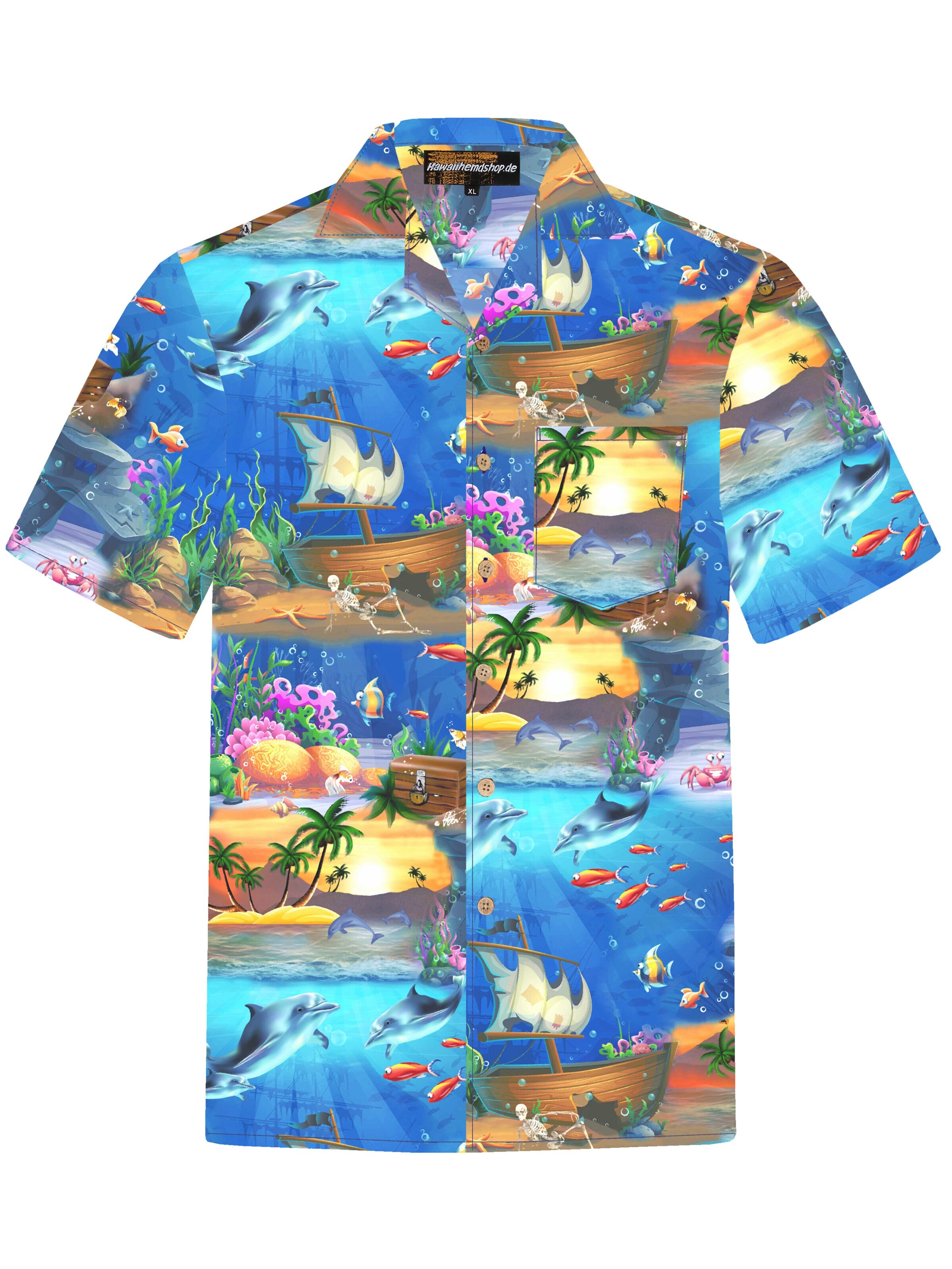Hawaiihemdshop.de - Regular Fit Camisa 'Hawaiihemd "Ocean of Hawaii"' em azul: frente