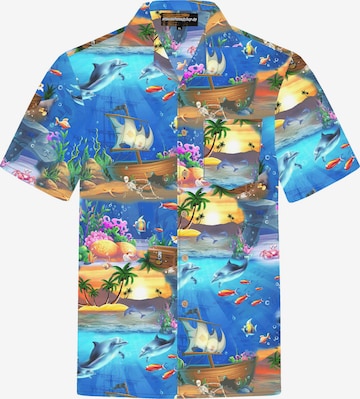 Hawaiihemdshop.deRegular Fit Košulja 'Hawaiihemd "Ocean of Hawaii"' - plava boja: prednji dio