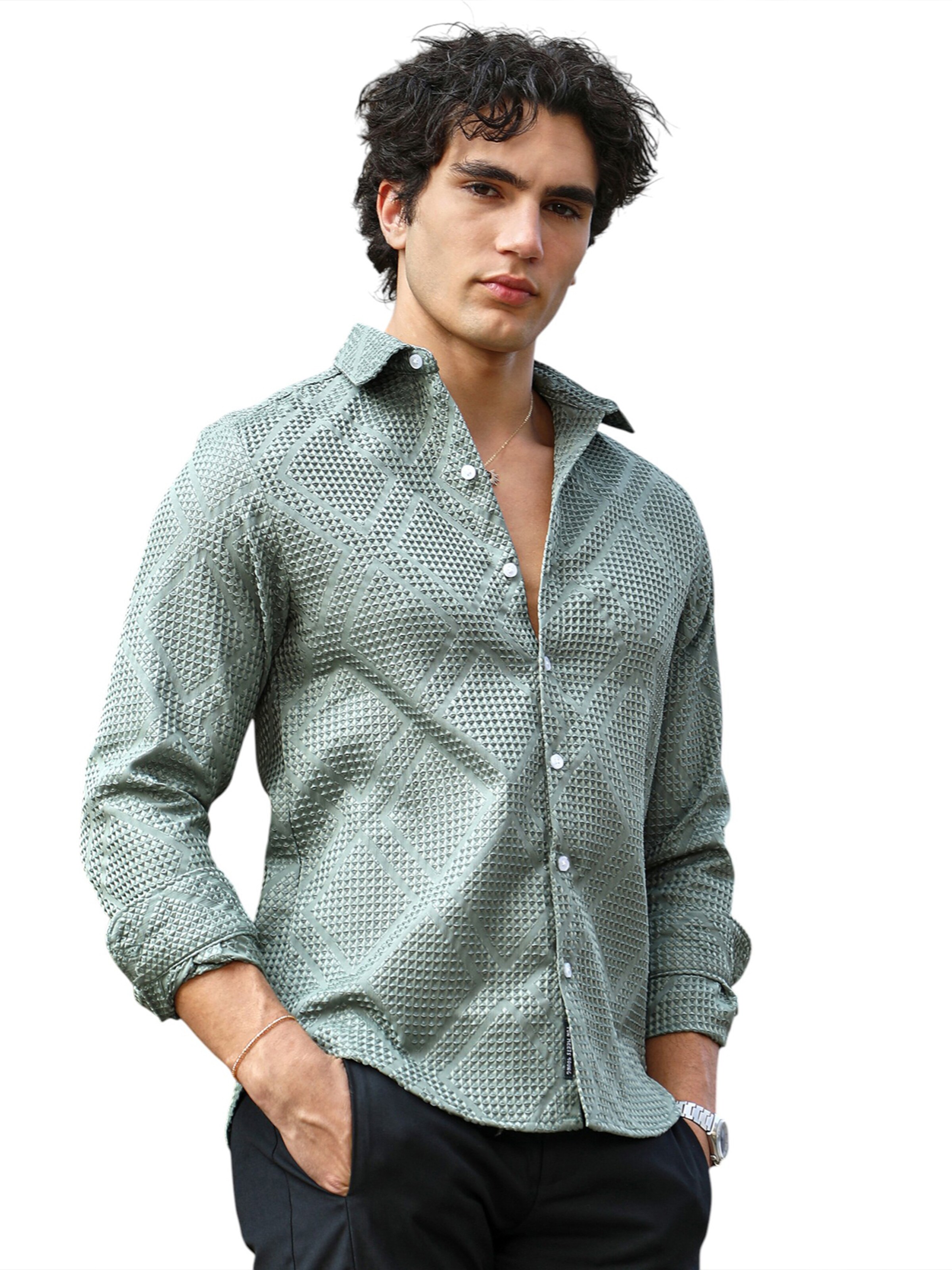 Regular fit Cămașă 'Elliott' de la Campus Sutra pe verde