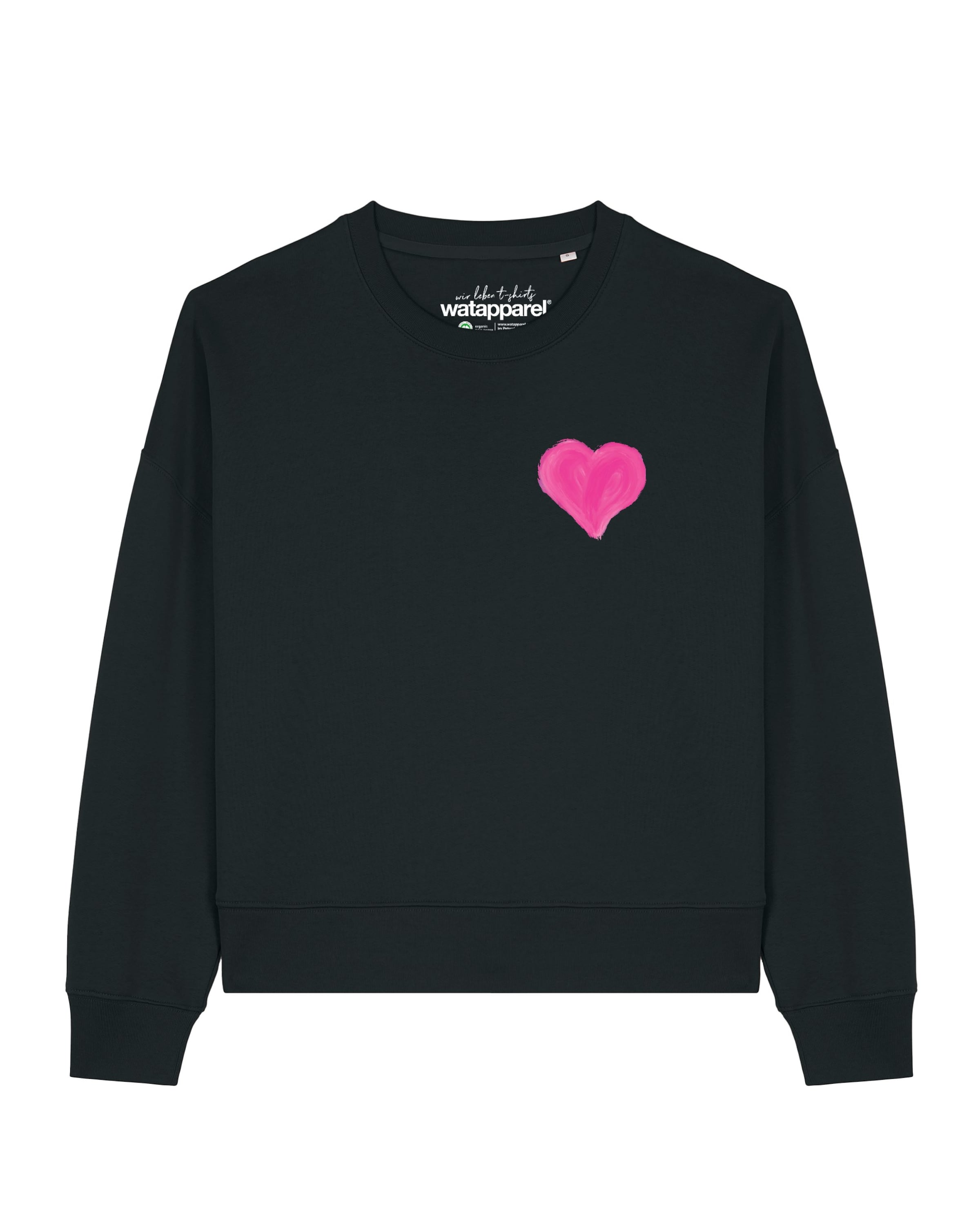 Watapparel Sweatshirt 'Pink Heart ' in Schwarz: Vorderseite