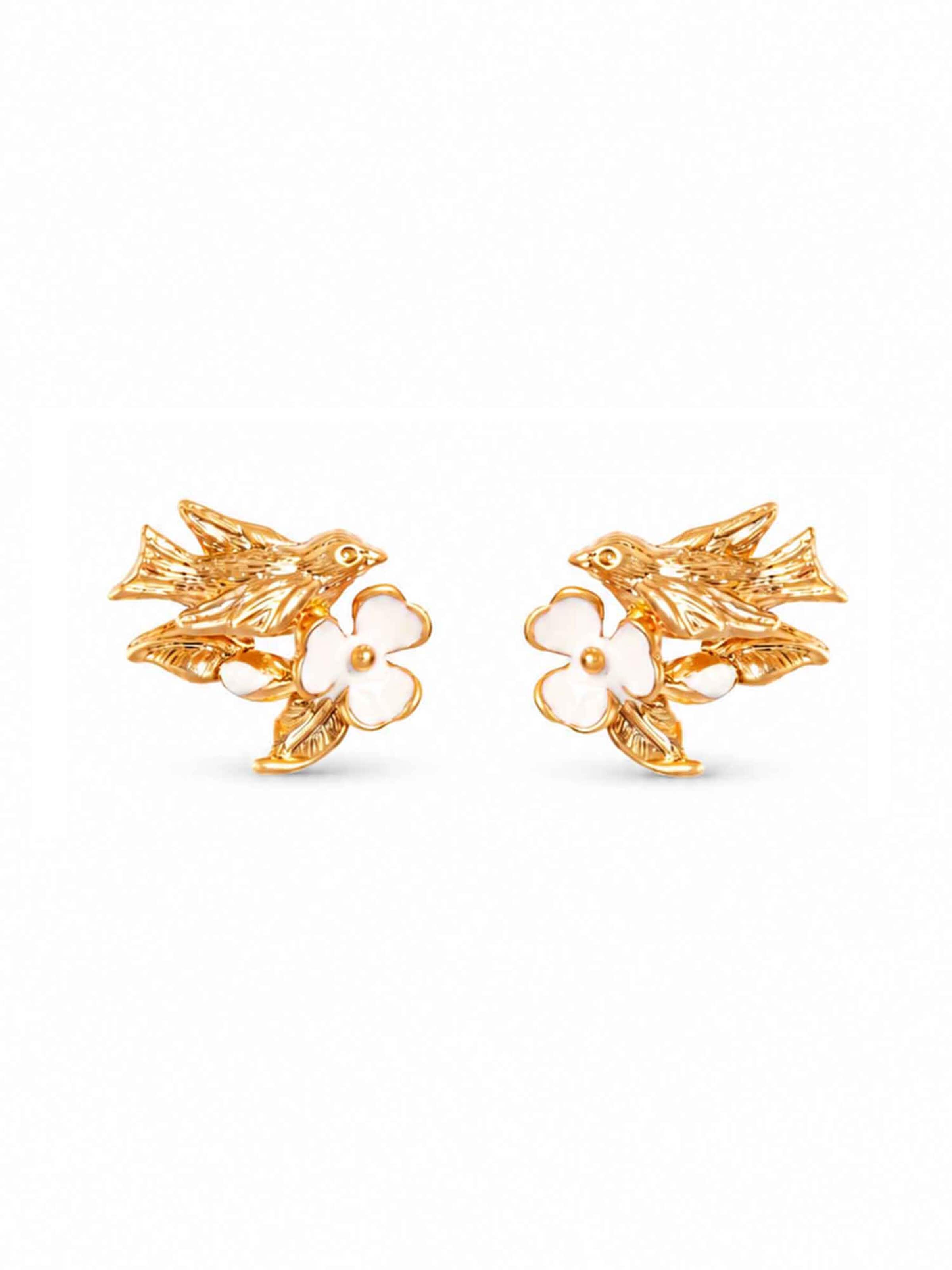RteRme Náušnice 'Gold Bird and Flower Earrings' – zlatá: přední strana