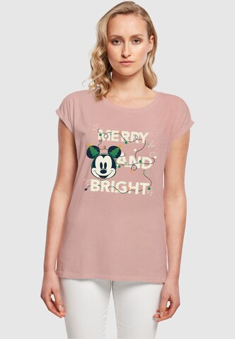 ABSOLUTE CULT T-Shirt 'Mickey Mouse - Merry And Bright' in Pink: predná strana