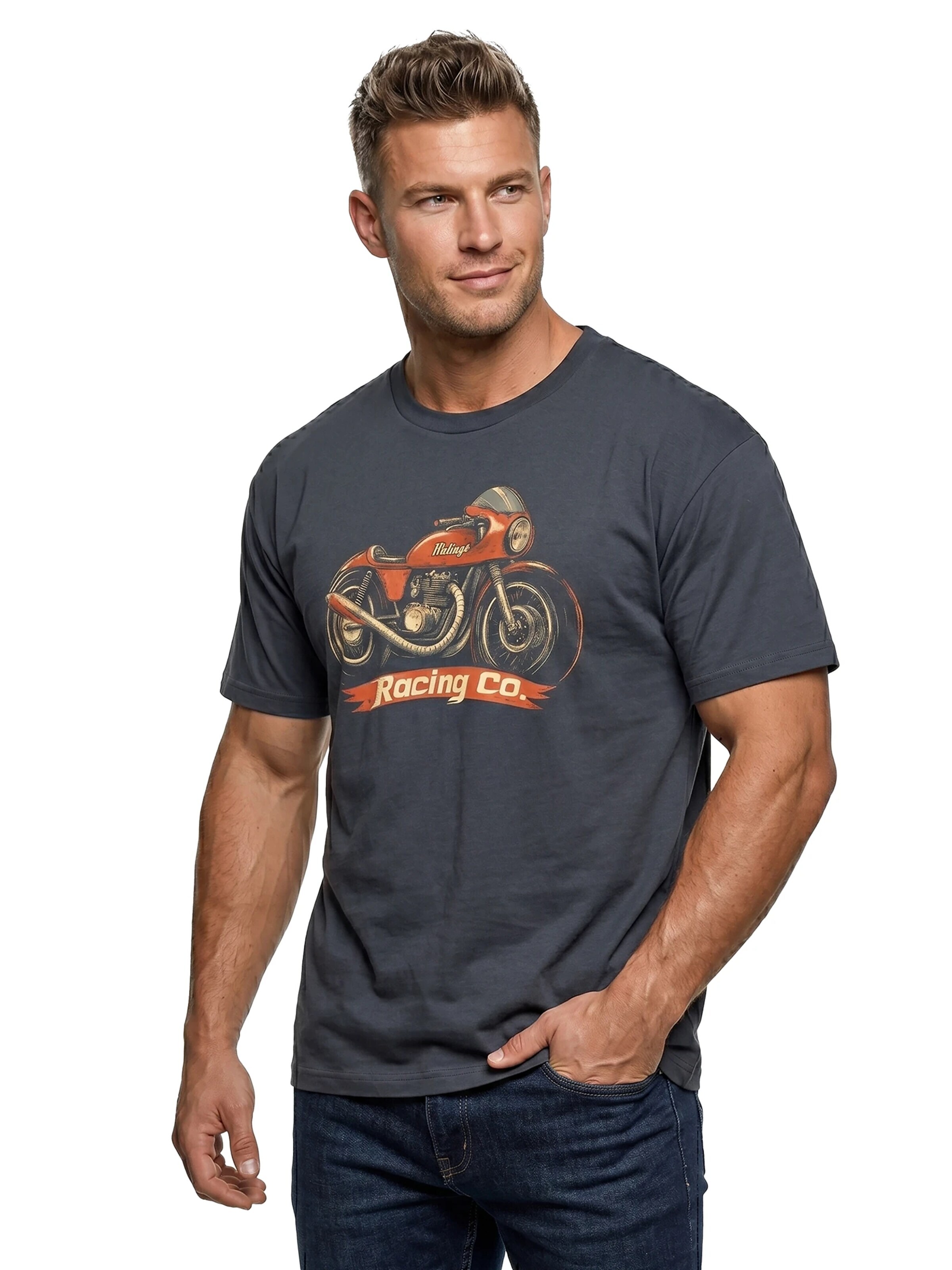MAKAYA Shirt 'Racing Co' in Grey