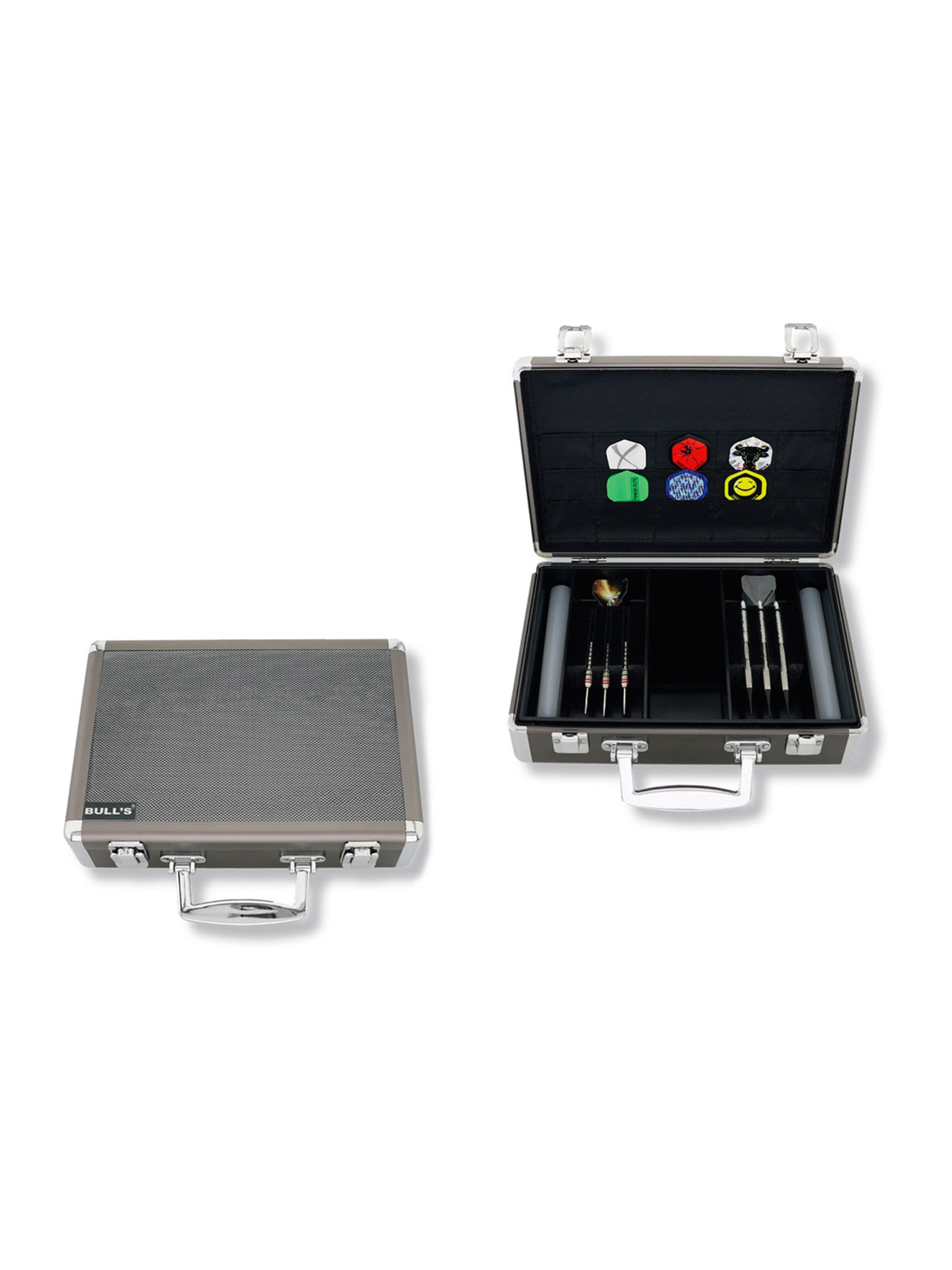 BULL'S Dartcase ' Dartsafe Aluminium Case Darttasche Dartbox Pfeilaufbewahrung ' in Silber: Vorderseite