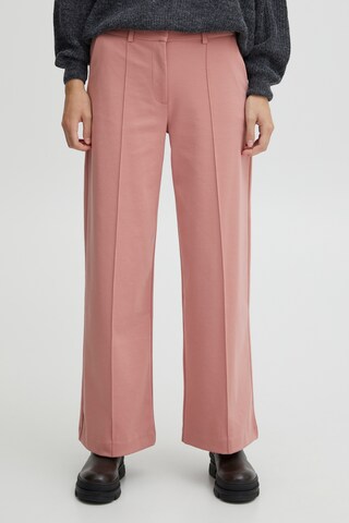 ICHI Wide leg Pleated Pants 'KATE' in Pink: front