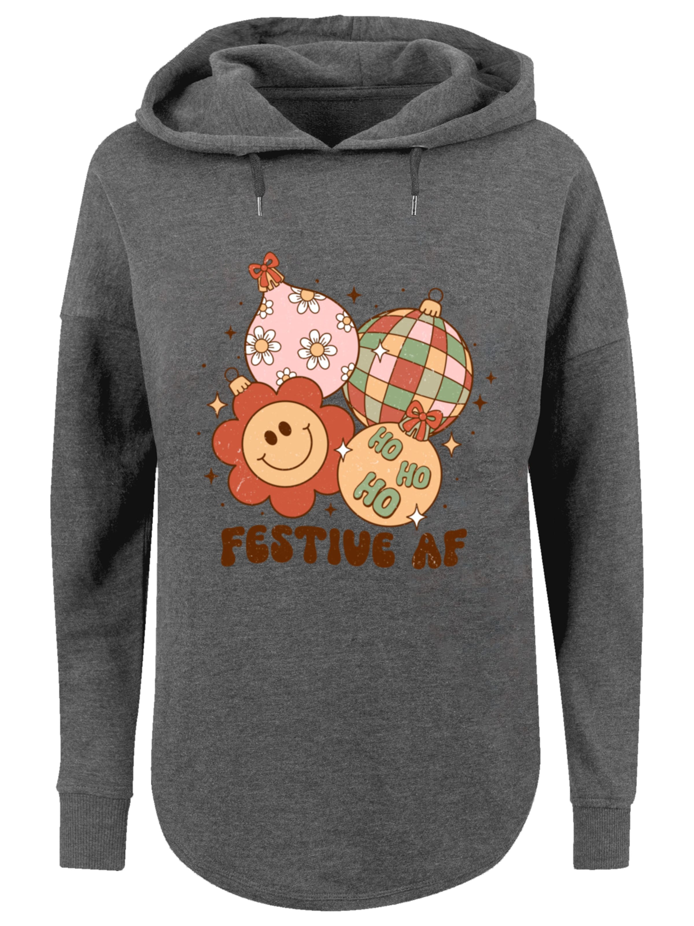 Sweat-shirt 'Festive AF Christmas Tree Balls' F4NT4STIC en gris : devant