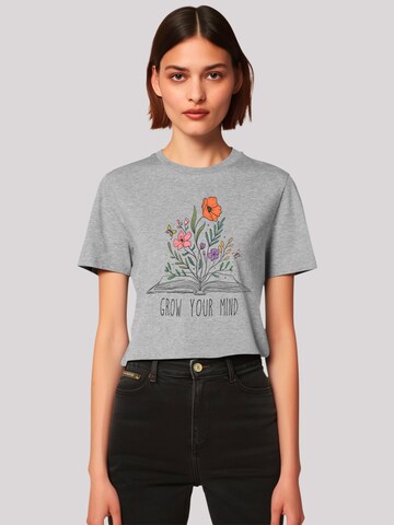 F4NT4STIC Shirt 'Flower grow your mind book' in Grijs: voorkant