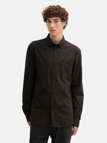 TOM TAILOR DENIM Slim fit Button Up Shirt in Black: front