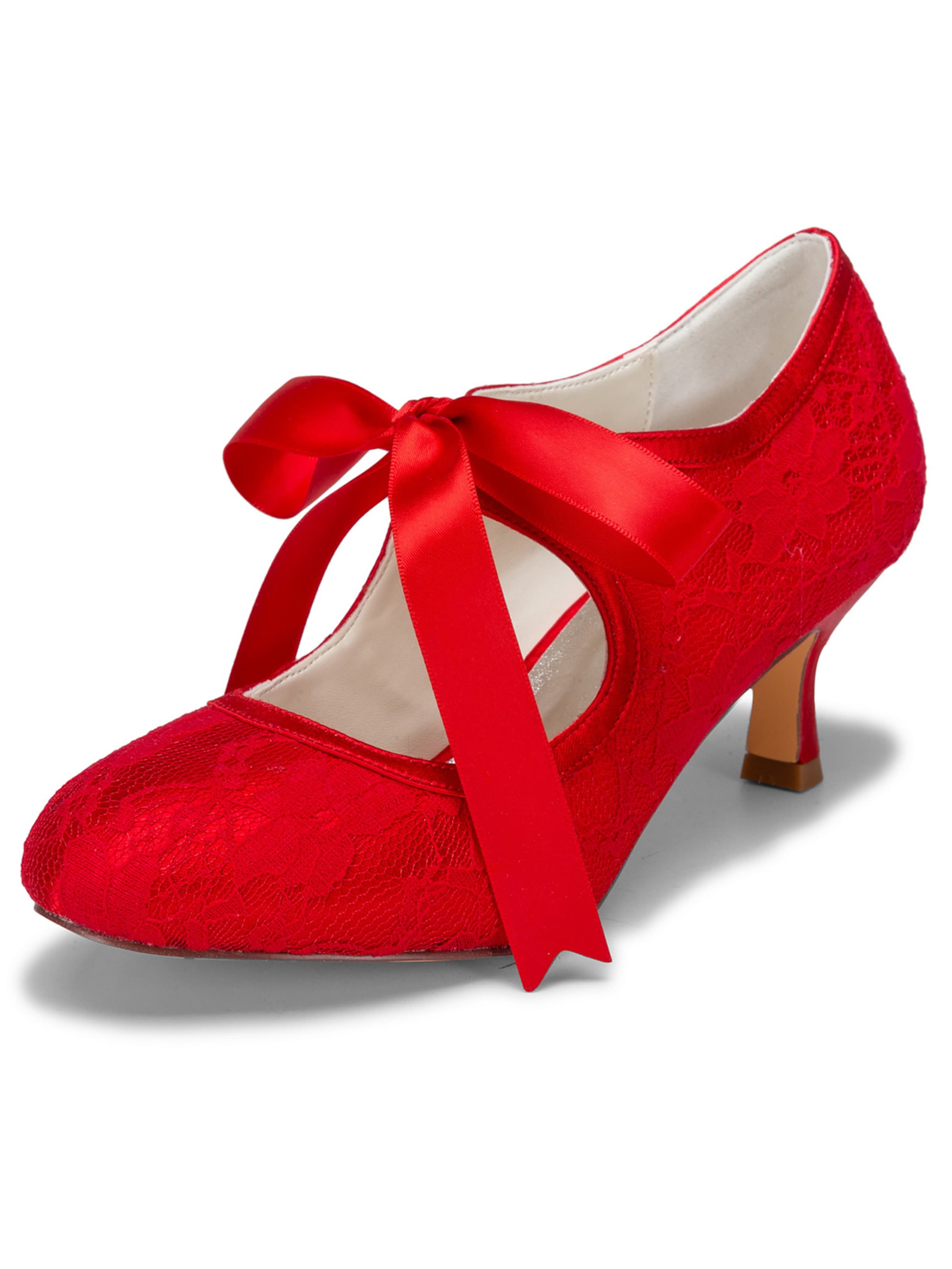 jiajia Pumps '14031-1 Elegante Spitzen-Pumps in  mit Schleife, Vintage Stil'‌ in Rot: Vorderseite
