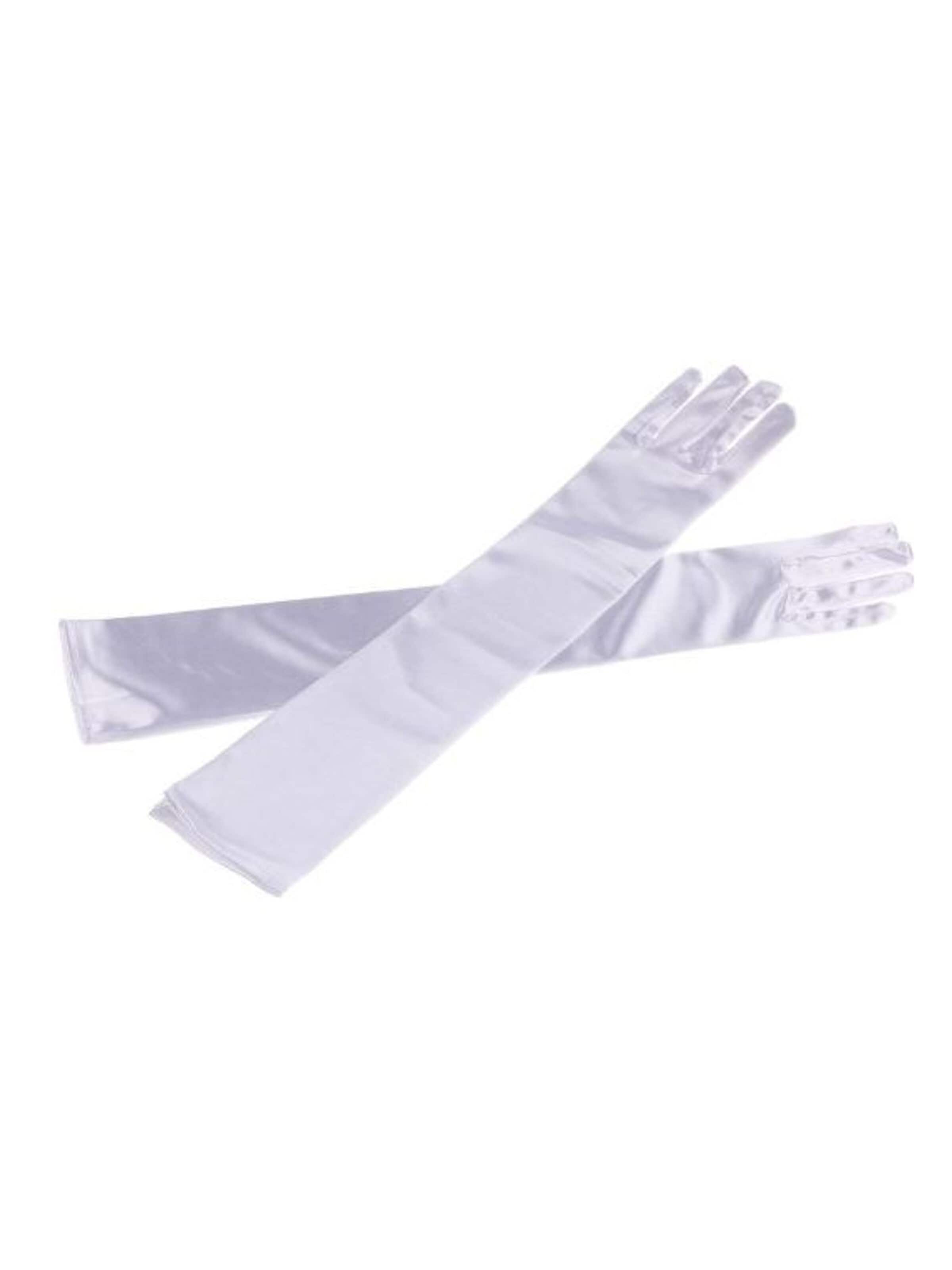 Dirndline Full Finger Gloves 'Satinhandschuhe, lang' in White: front