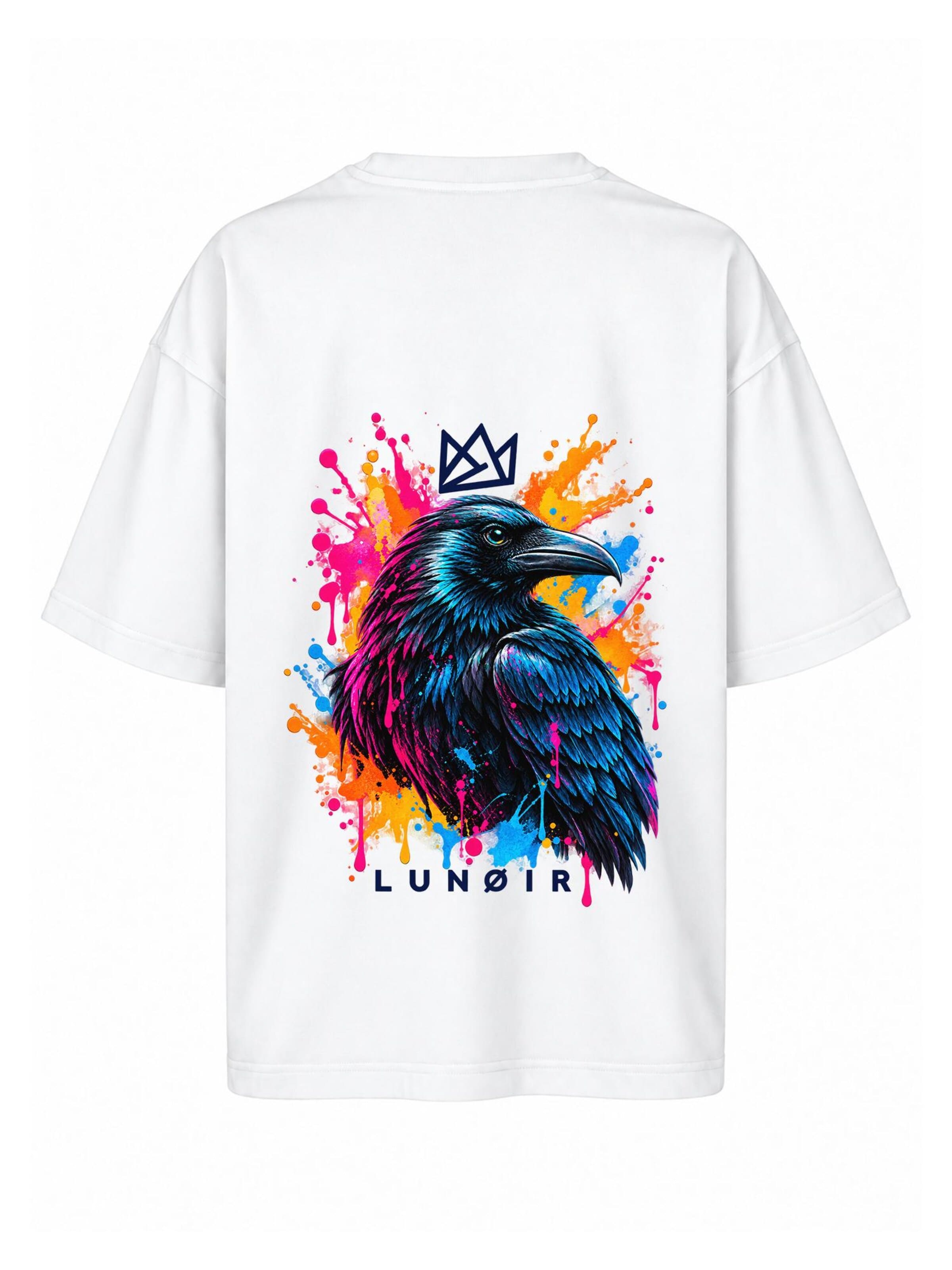 LUNØIR Studio Póló 'Tropical Riot – Neon Raven' - fehér: elől