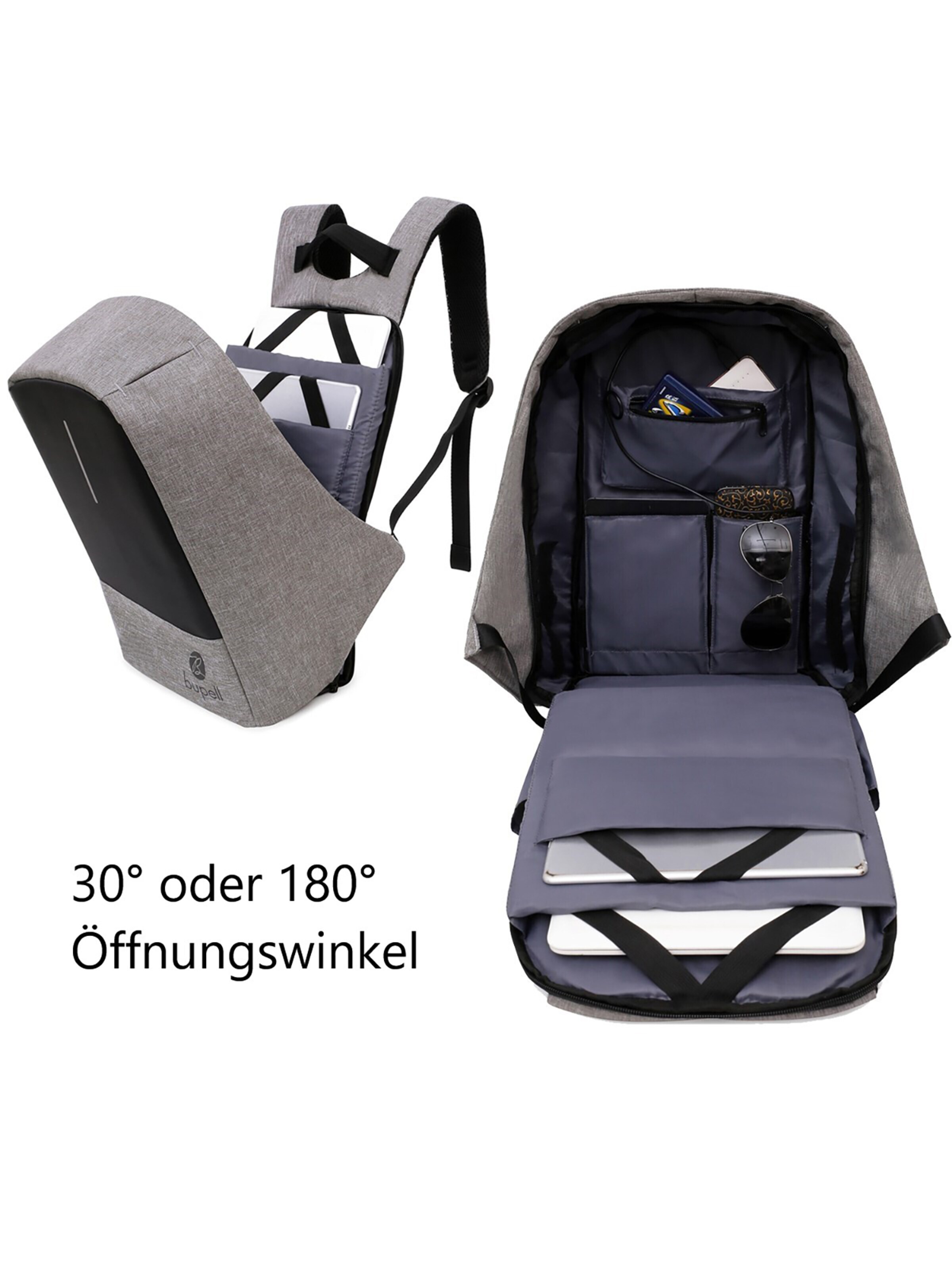 bupell Backpack 'Laptop & Anti-Diebstahl' in Grey