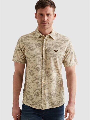 PME Legend Regular fit Overhemd 'Shirt in jersey piqué with allover print' in Wit: voorkant