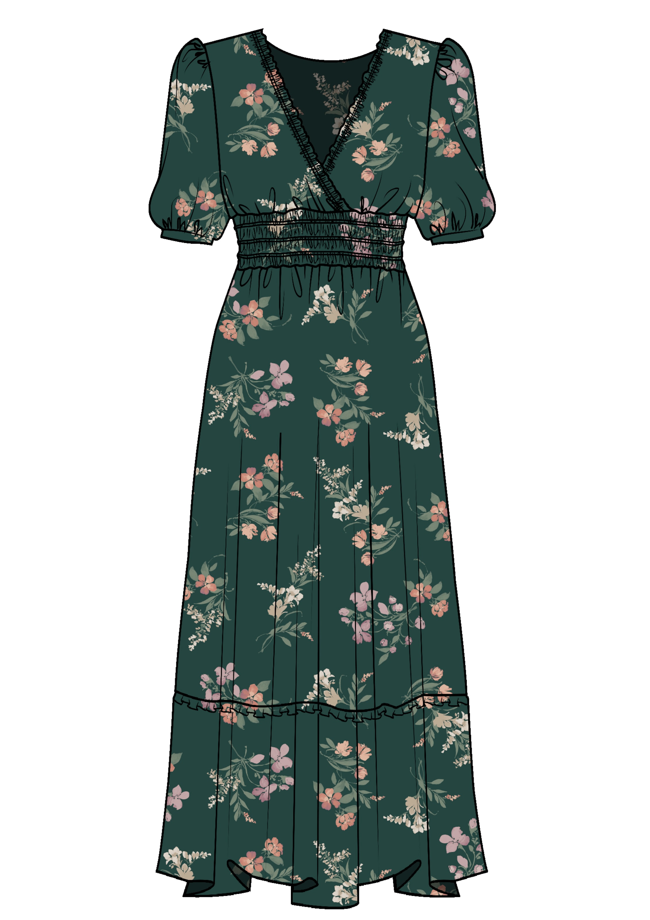 Apricot Watercolour Floral Maxi Dress ' ' in Grün: Vorderseite