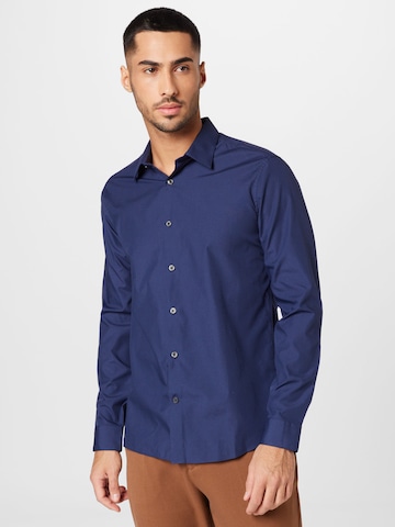 BURTON MENSWEAR LONDON Slim fit Button Up Shirt in Blue: front