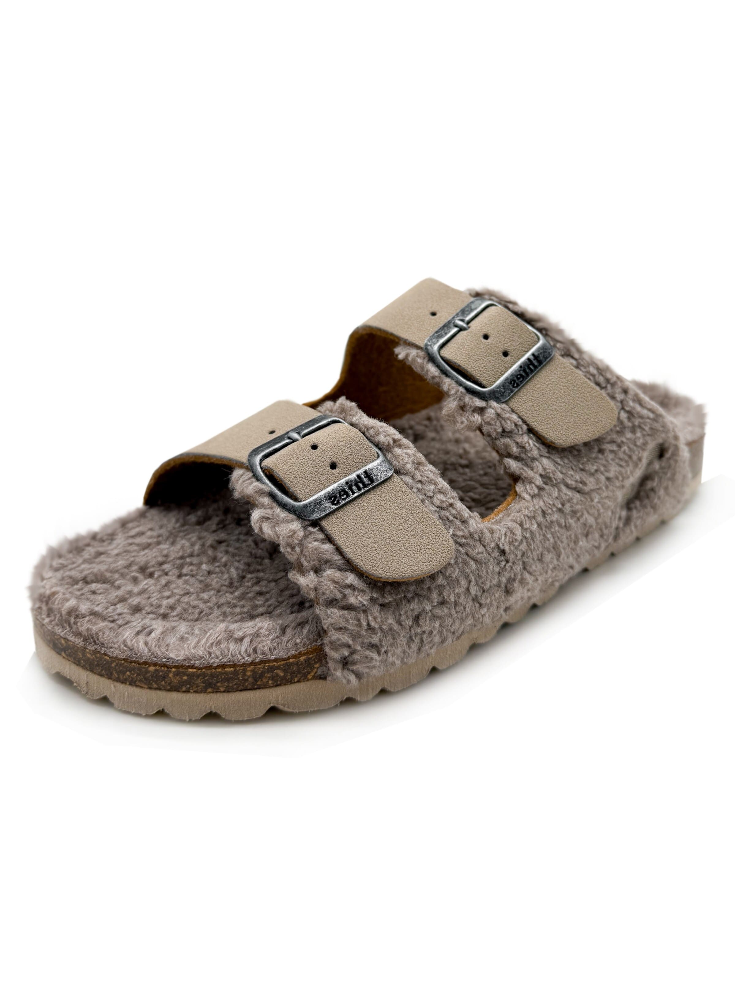 thies Mules 'thies 1856 ® Eco Teddy Mixed Sandal' in Grey: front
