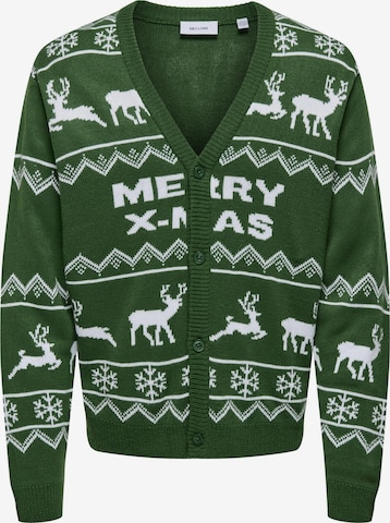 Only & Sons Knit Cardigan 'XMAS' in Green: front
