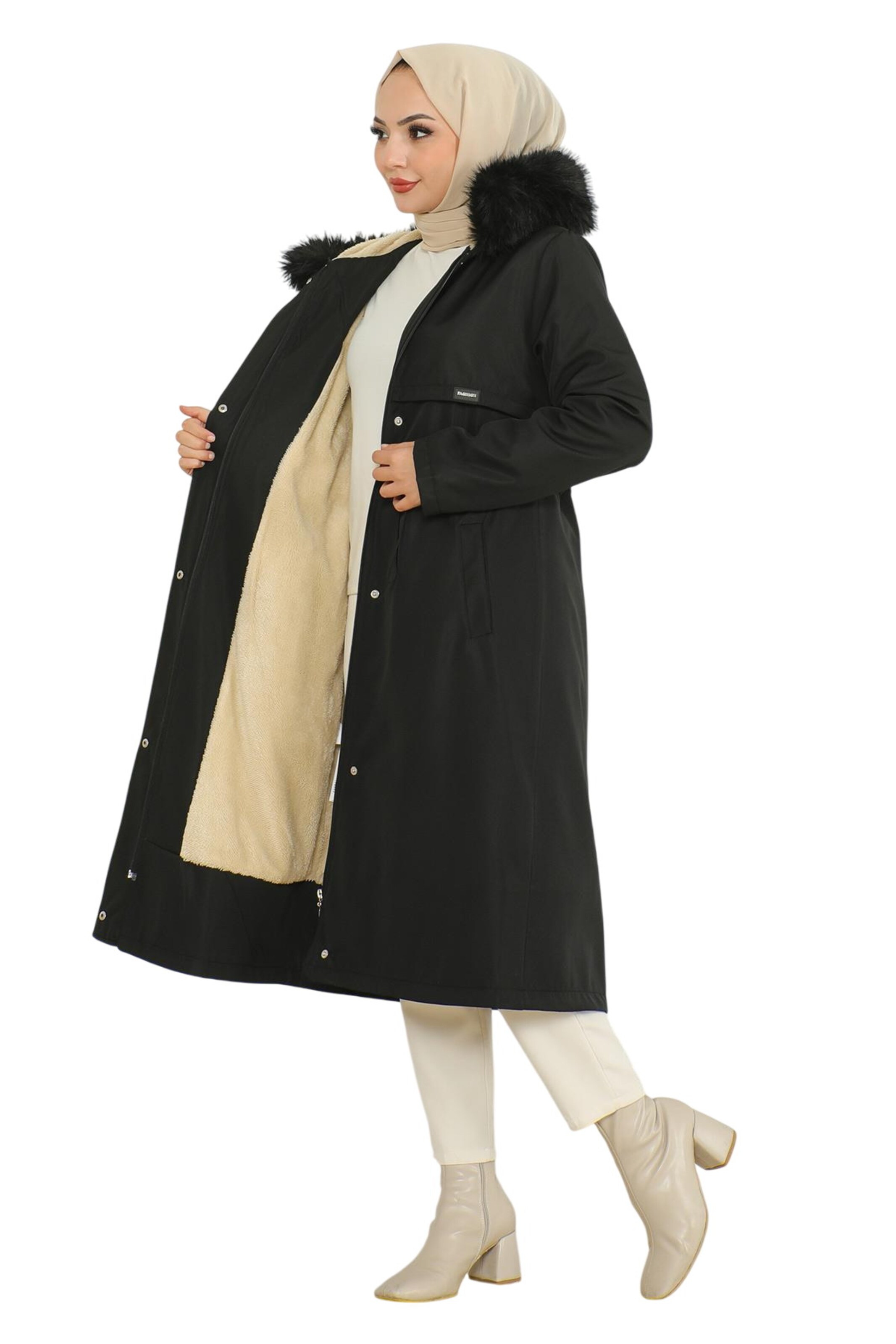 MODAMIHRAM Wintermantel in Zwart