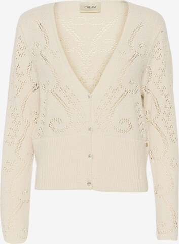 Cream Knit Cardigan 'Hami' in Beige: front