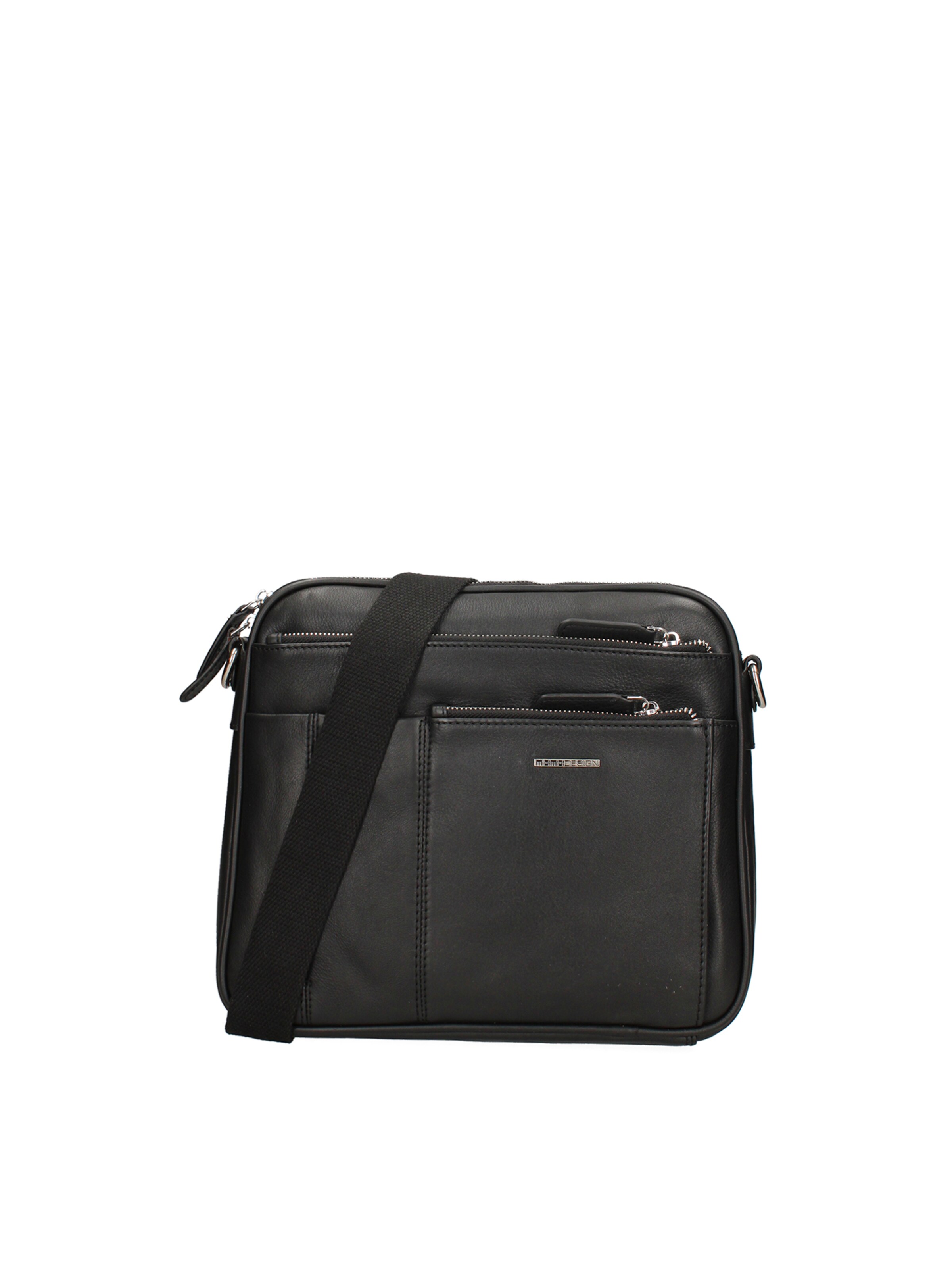 Borsa a tracolla 'Borsa a Tracolla Uomo Vera Pelle con Zip e Tasche' di Momo Design in nero: frontale
