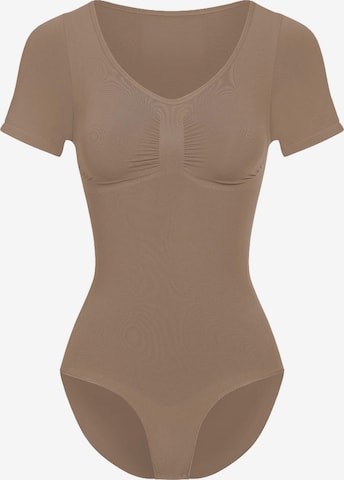 cfab Shapingbody 'T-Shirt Bodysuit Sculpting Shapewear mit Slip' in Bruin: voorkant