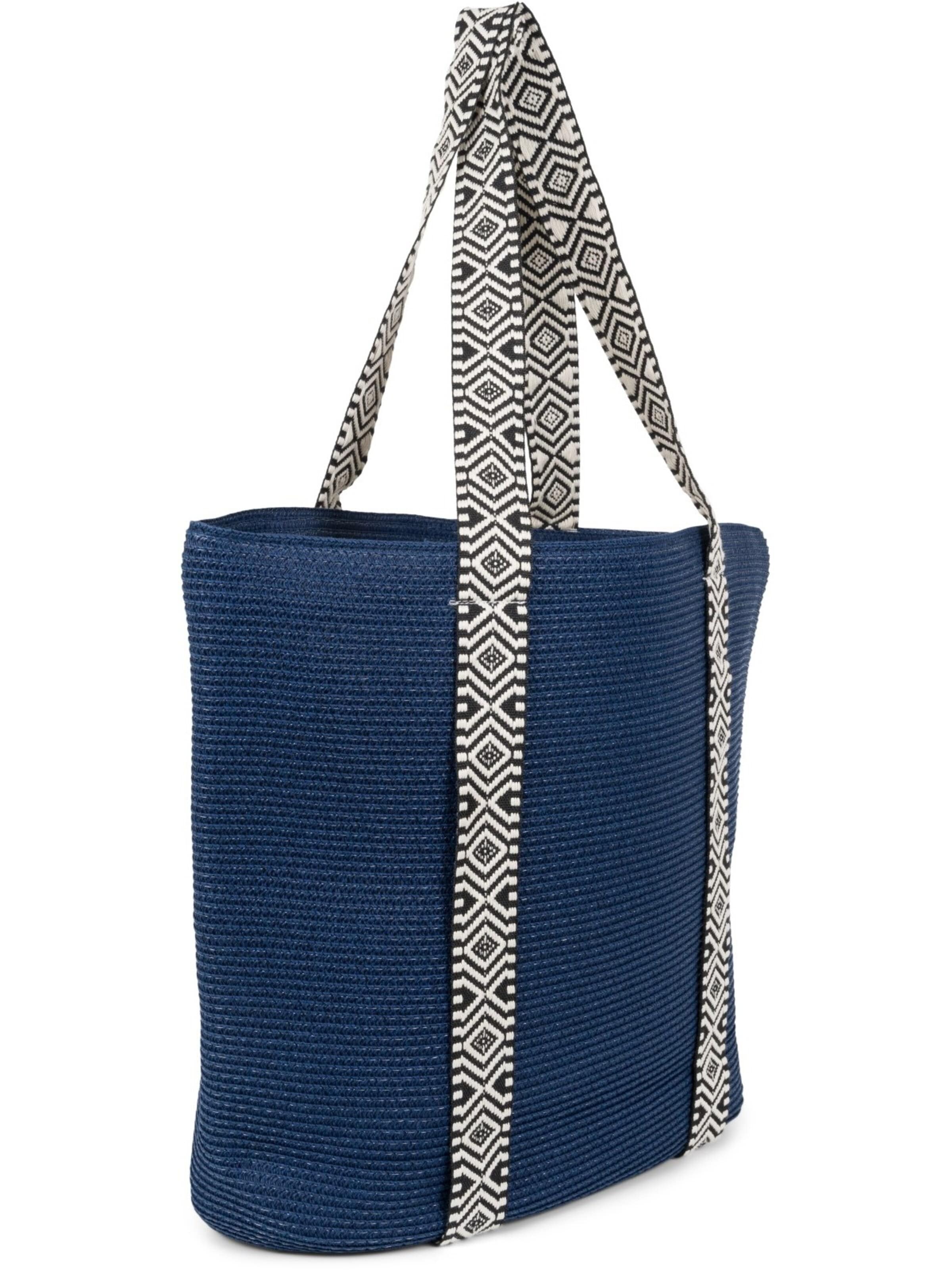 styleBREAKER Strandtasche 'Papierstroh Strandtasche Azteken Muster'‌‌‌ in Blau