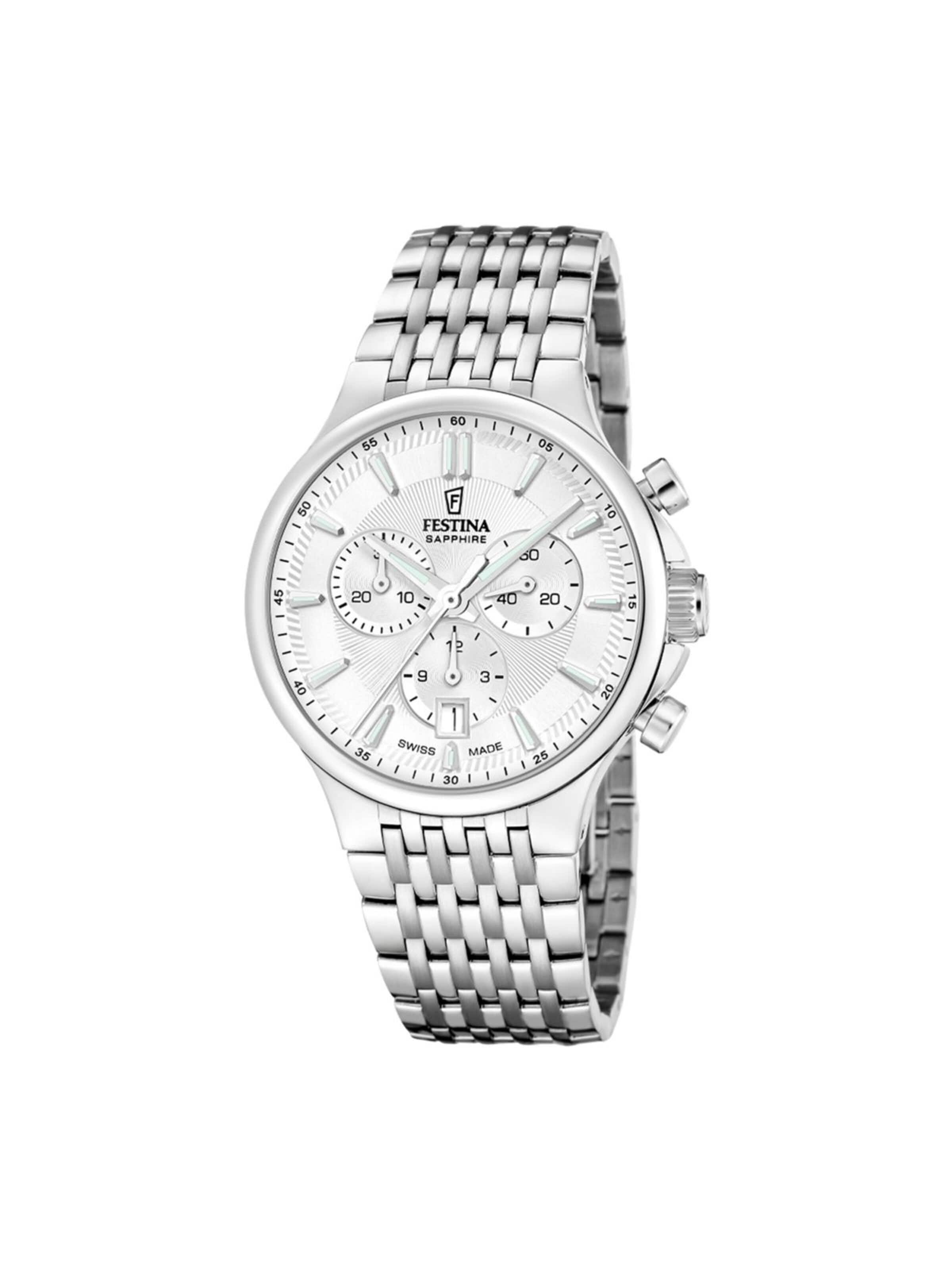 Montre à affichage analogique 'Chronograph Chrono Swiss Made' FESTINA en argent : devant