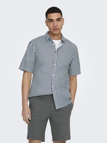 Only & Sons Regular fit Button Up Shirt in Blue: front