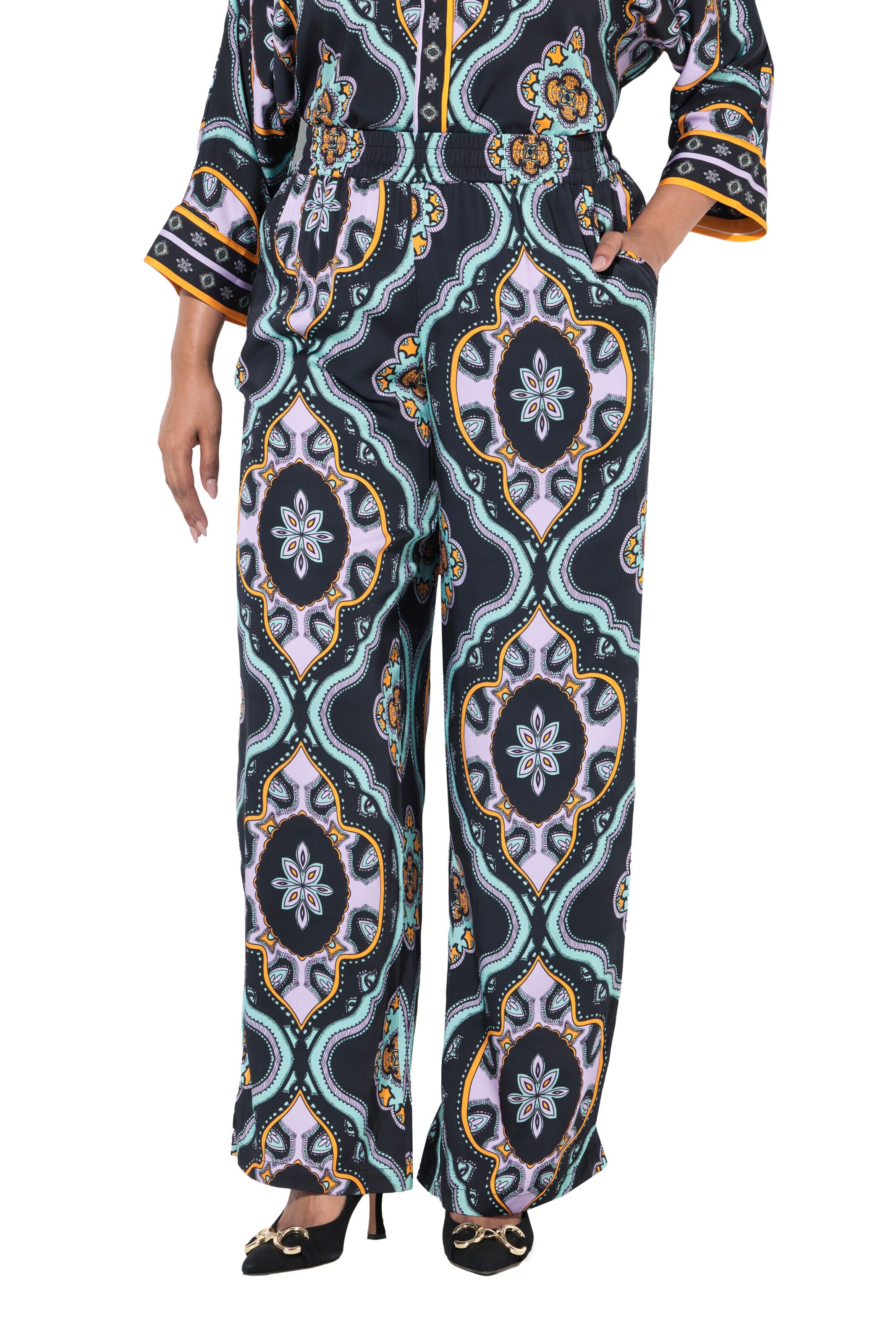 Ulla Popken Wide leg Broek in Blauw: voorkant