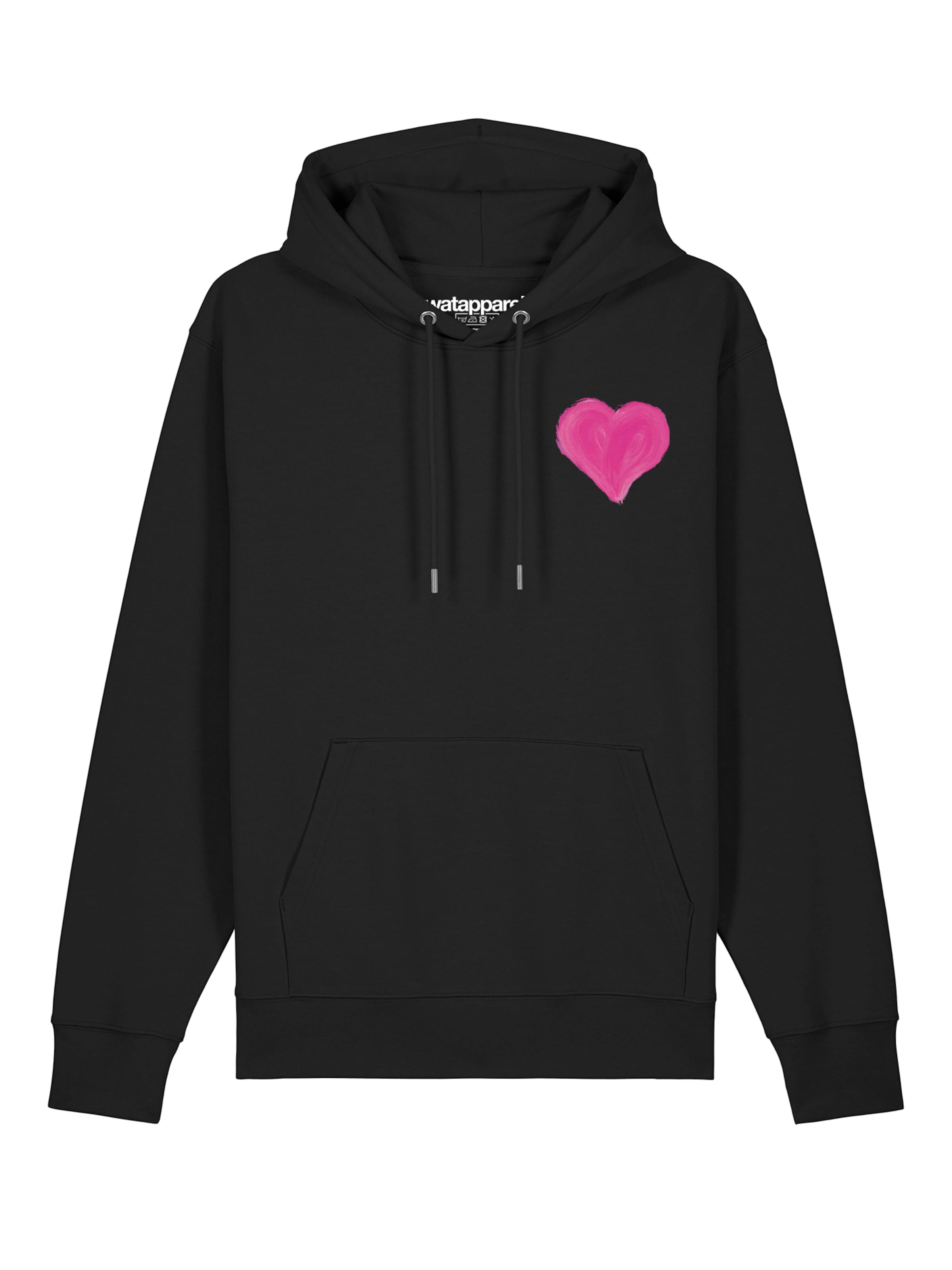 Felpa ' Pink Heart ' di Watapparel in nero: frontale