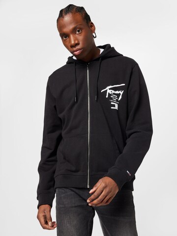 Tommy Jeans Zip-Up Hoodie in Black: front