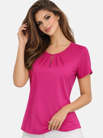 REGINA FASHION Bluza 'Short Sleeve Blouse with Pleated Neckline' | roza barva: sprednja stran