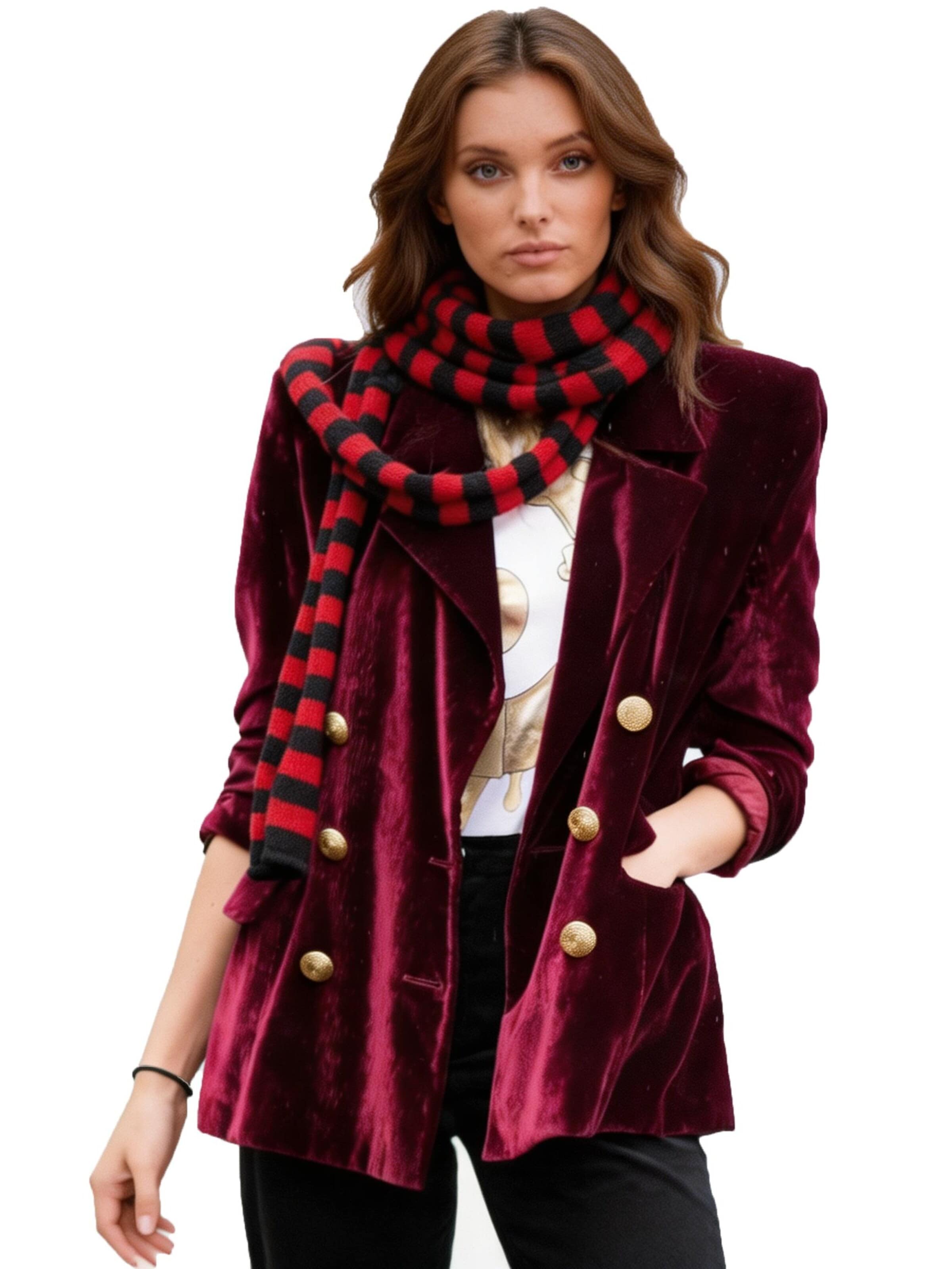 KoJooin Marynarka 'Damen Jacke Samt Blazer Doppelknopf Revers Elegant Zweireiher Freizeit' w kolorze czerwony: przód