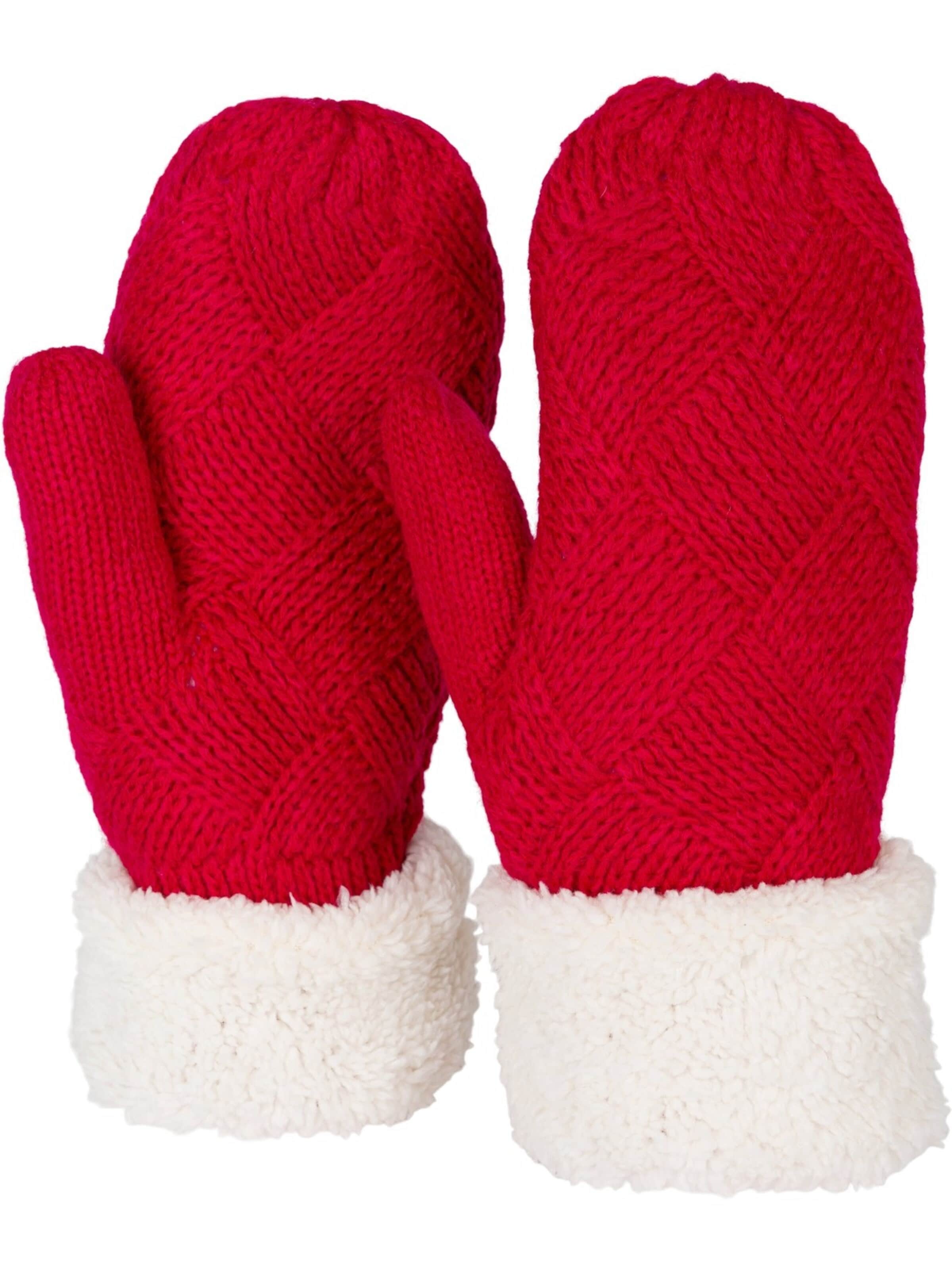 styleBREAKER Fäustlinge 'Strickhandschuhe Fäustlinge mit Rauten Muster und Fleece'‌ in Rot: Vorderseite