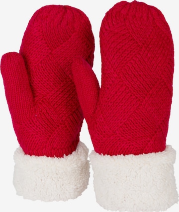 styleBREAKER Fäustlinge 'Strickhandschuhe Fäustlinge mit Rauten Muster und Fleece' in Rot: Vorderseite
